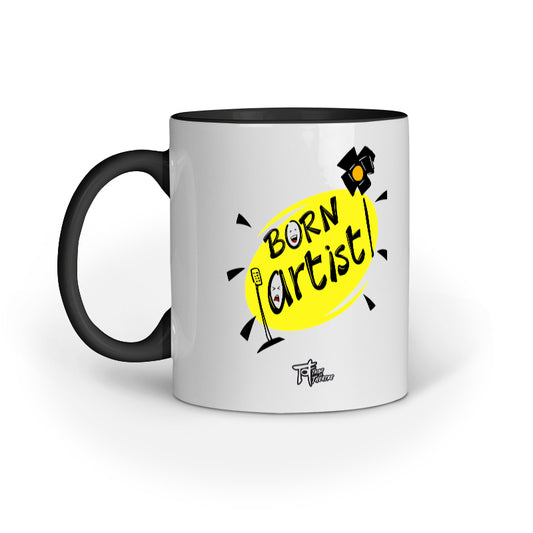 Mug with 'Born Artist' design on a white background
